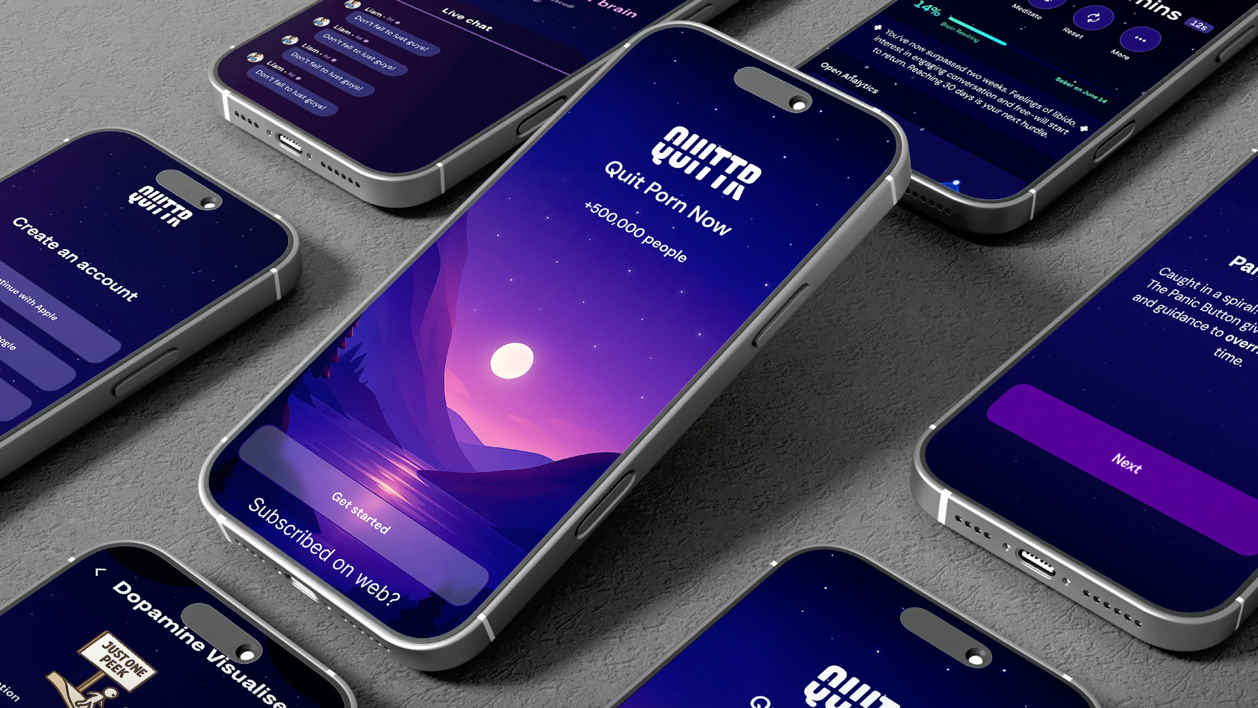QUITTR wellness app onboarding screen on iPhone, a cross-platform recovery app for iOS and Android by SoftwareOrbits